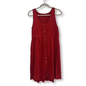 Acelitt Women Summer Casual Sleeveless Button Down Elastic Waist Swing Red/ L